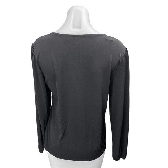 Tahari Black Long Sleeve V Neck Faux Button Up Corset Bustier Blouse Top Size L - Picture 2 of 4